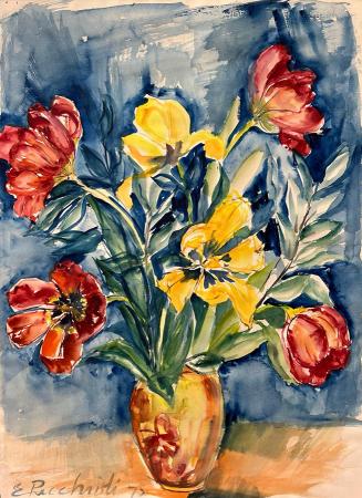 Quadro di firma Illeggibile Vaso di fiori  - mista carta 
